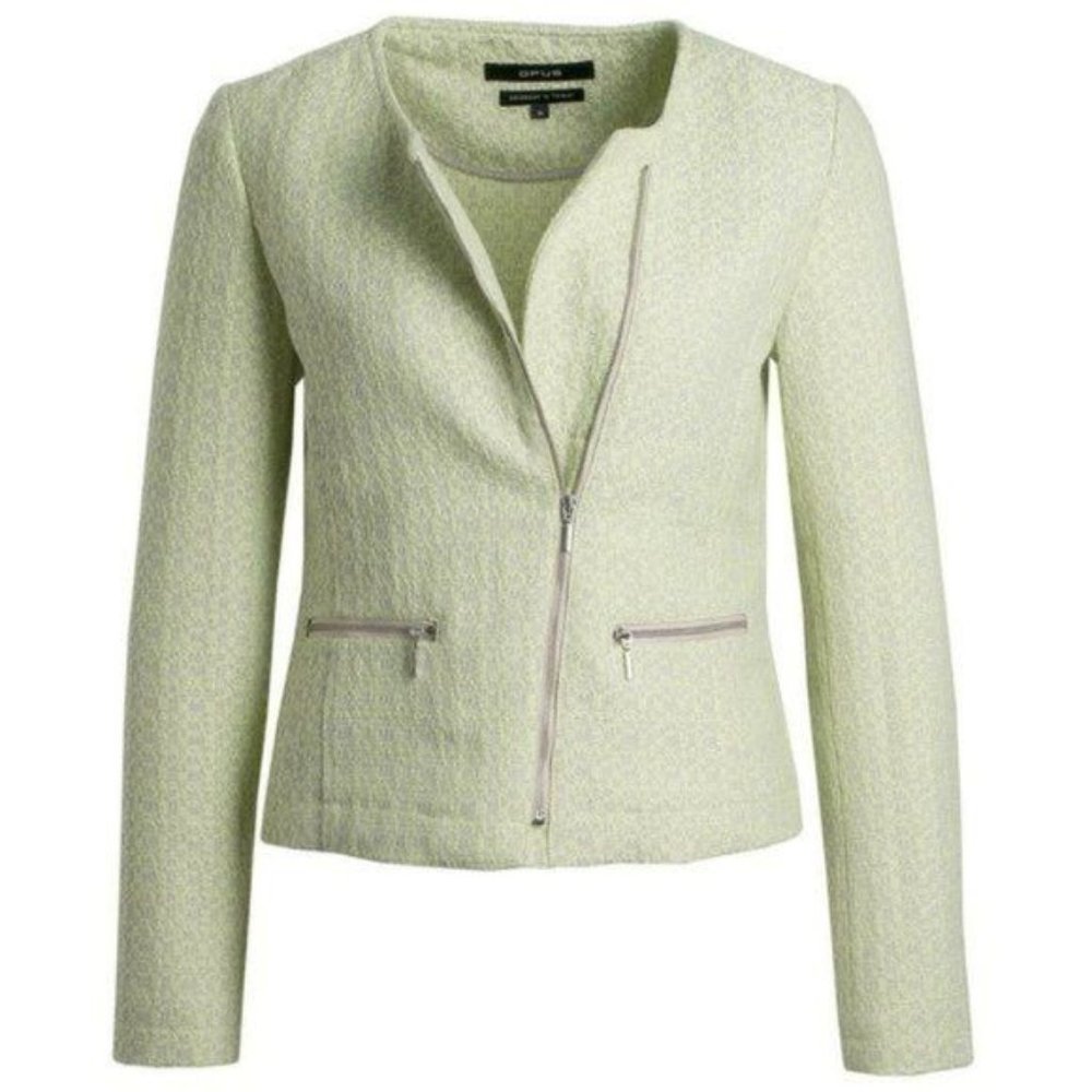 OPUS Size 40 Chartreuse Green Gray Tweed Jale SP Zip Front Moto Jacket Blazer - Picture 12 of 12